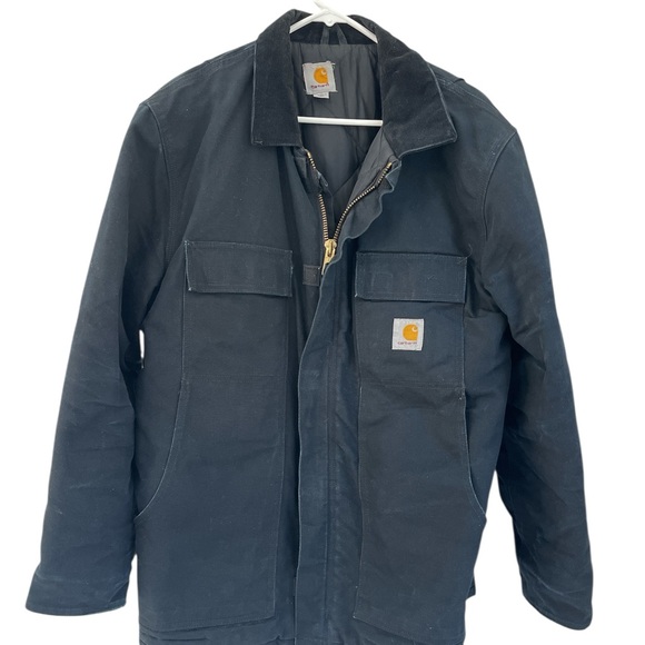 Carhartt Thrashed Distressed Quilted Long Barn Jacket Blackish Blue M - Picture 2 of 15